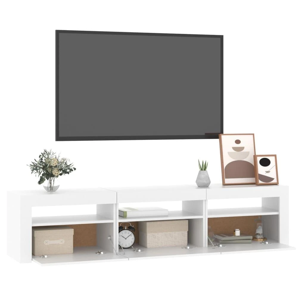 TV staliukas Televizoriaus spintelė su LED apšvietimu, balta, 180x35x40cm