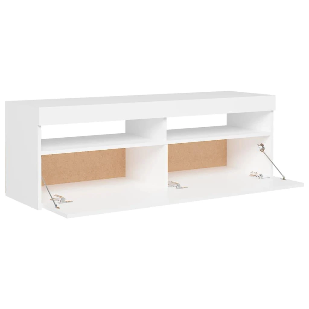 TV staliukas Televizoriaus spintelė su LED apšvietimu, balta, 120x35x40cm