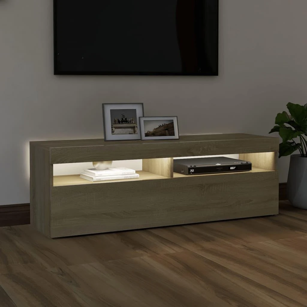 TV staliukas Televizoriaus spintelė su LED apšvietimu, ąžuolo, 120x35x40cm