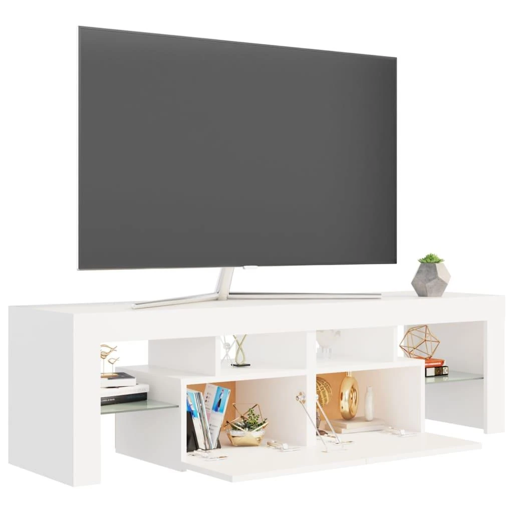 TV staliukas Televizoriaus spintelė su LED apšvietimu, balta, 140x36,5x40cm