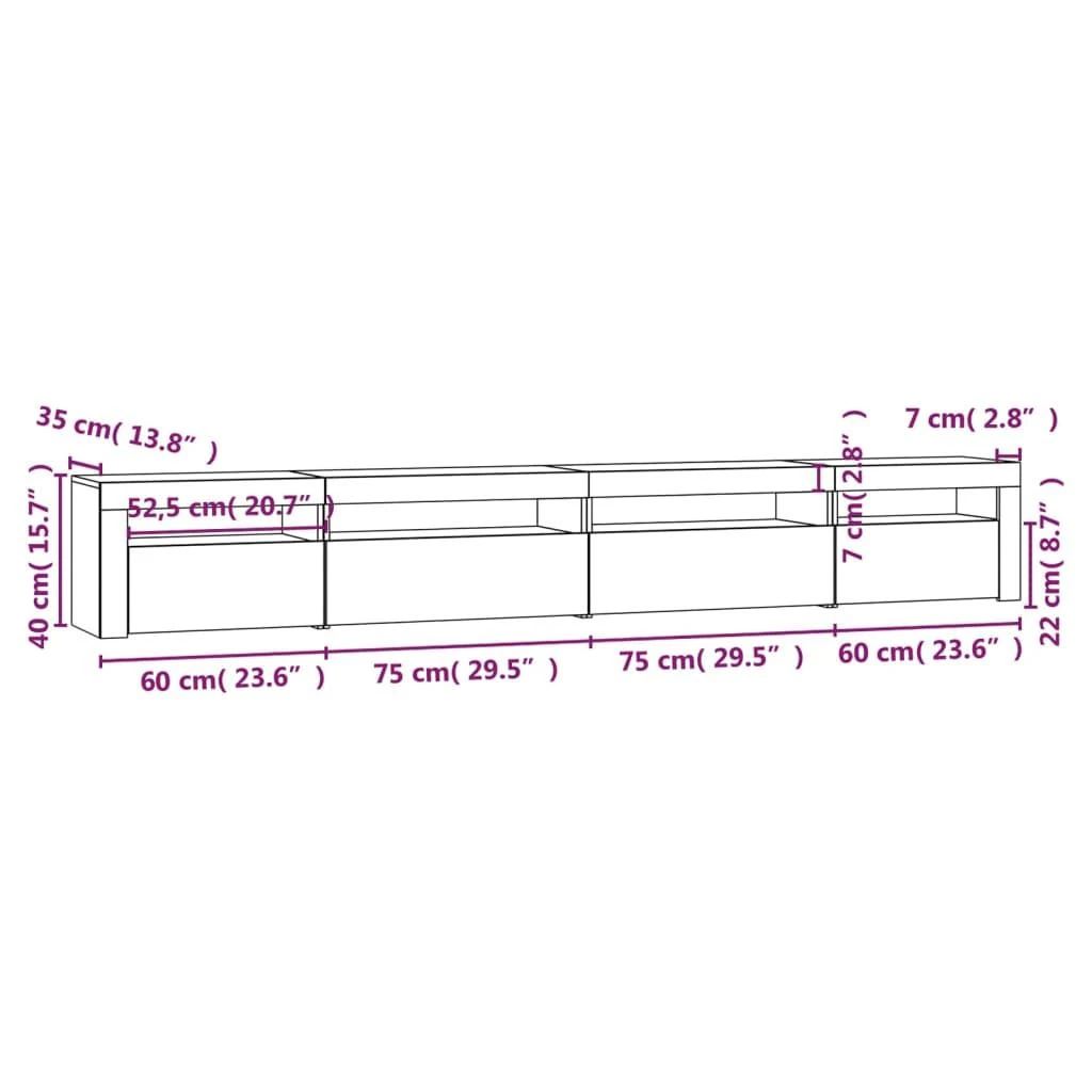 TV staliukas Televizoriaus spintelė su LED apšvietimu, ąžuolo, 270x35x40cm