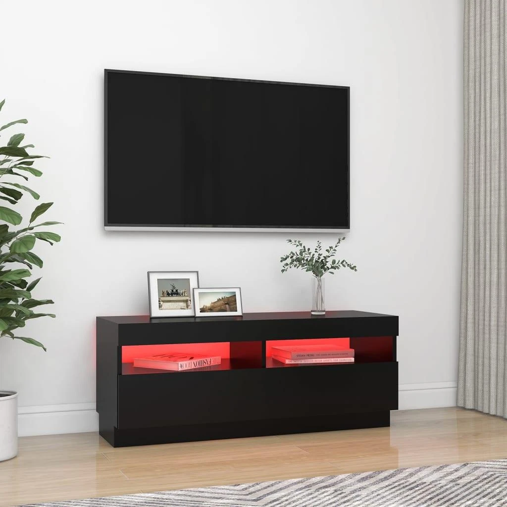 TV staliukas Televizoriaus spintelė su LED apšvietimu, juoda, 100x35x40cm
