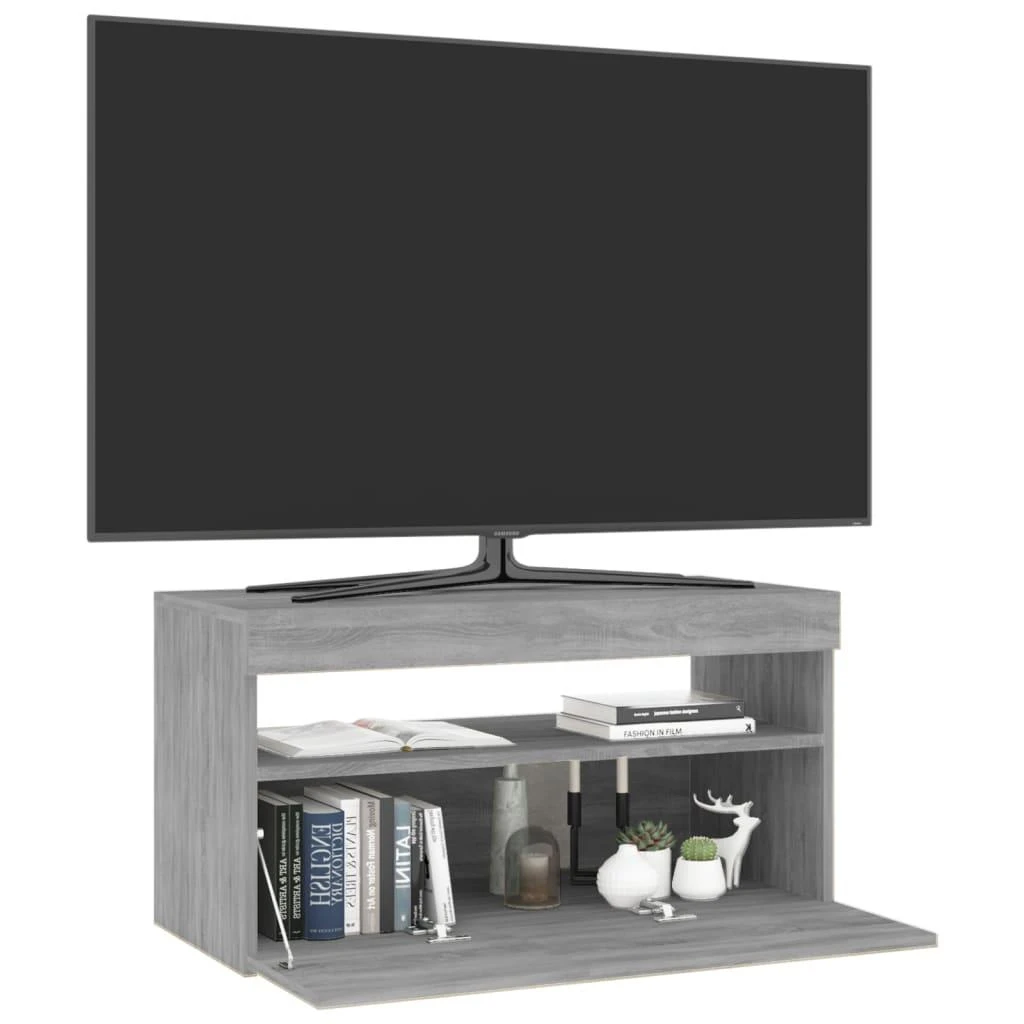 TV staliukas Televizoriaus spintelė su LED apšvietimu, pilka, 75x35x40cm