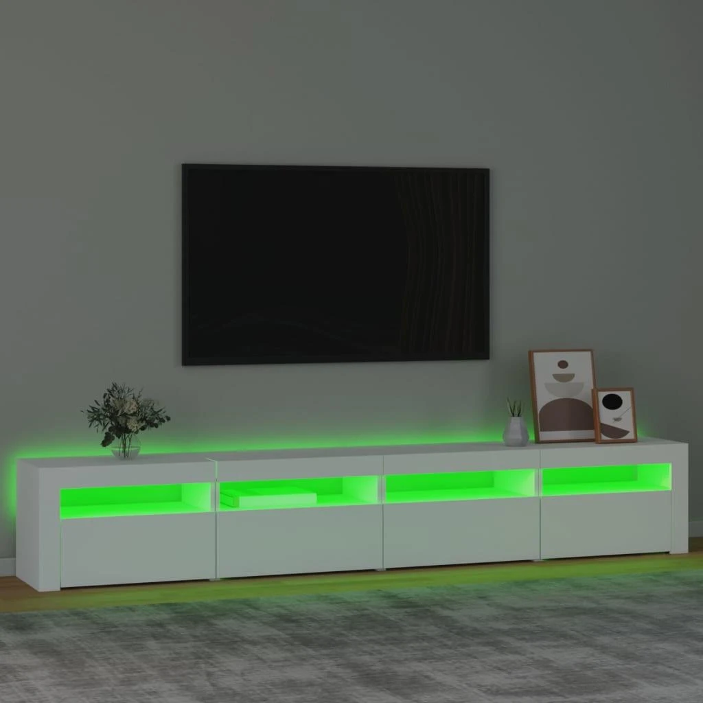 TV staliukas Televizoriaus spintelė su LED apšvietimu, balta, 240x35x40cm