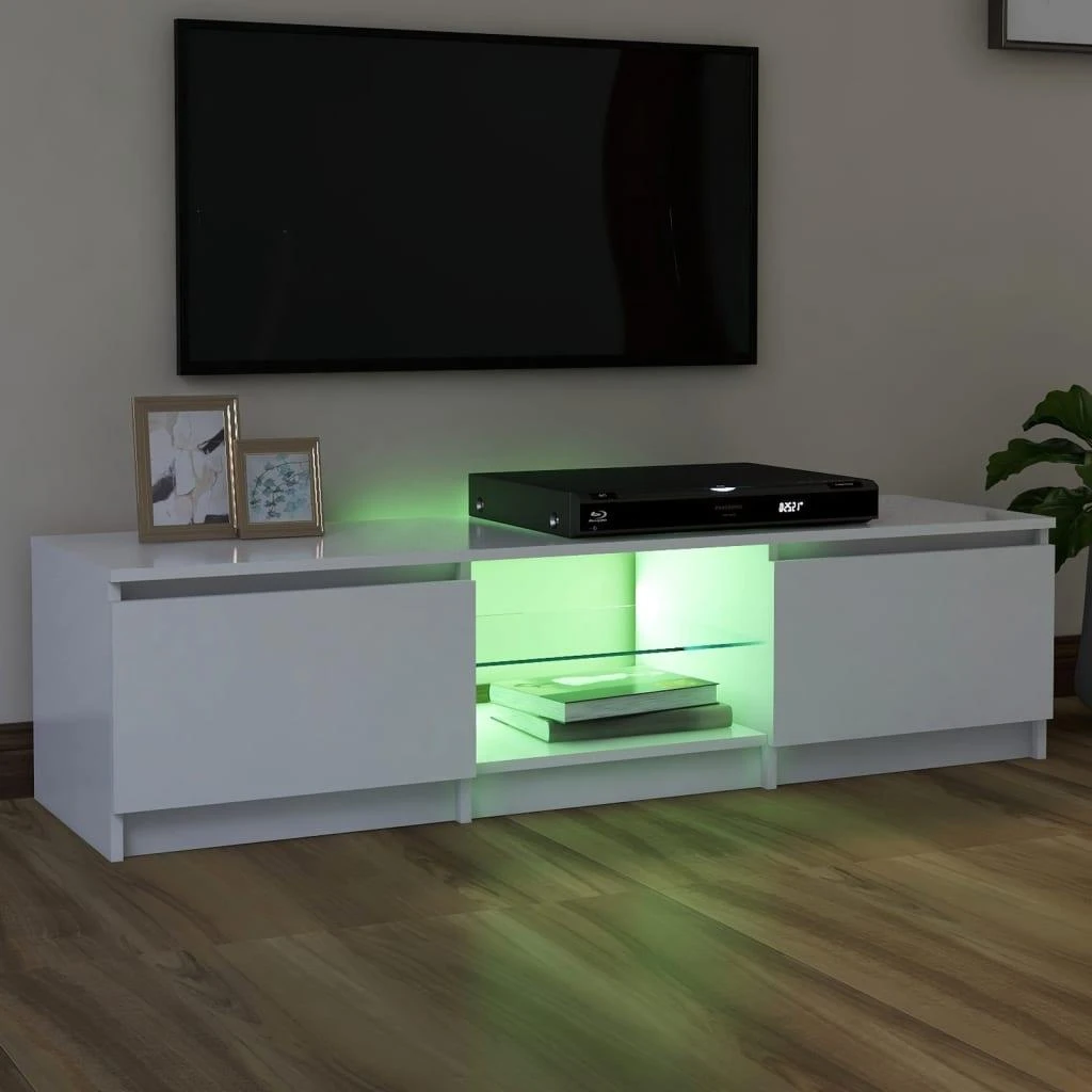 TV staliukas Televizoriaus spintelė su LED apšvietimu, balta, 140x40x35,5cm
