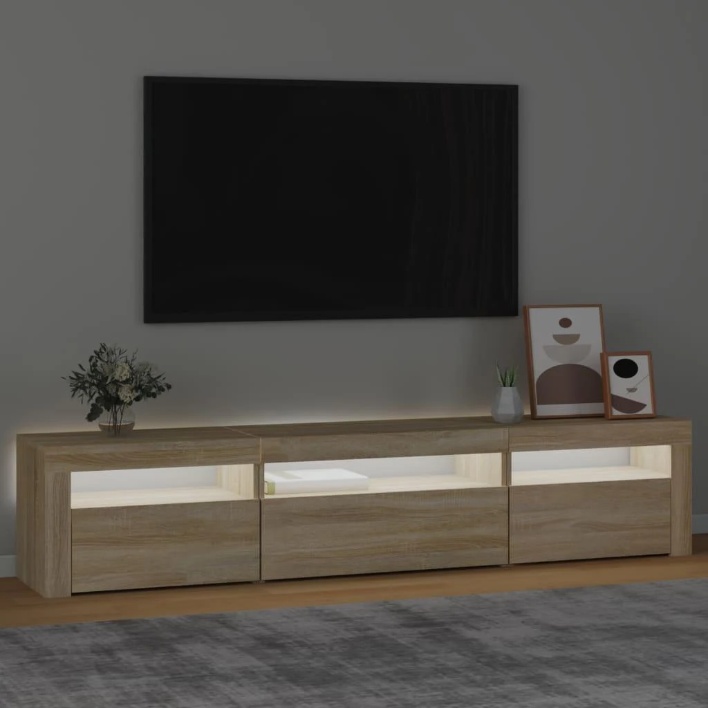 TV staliukas Televizoriaus spintelė su LED apšvietimu, ąžuolo, 195x35x40cm