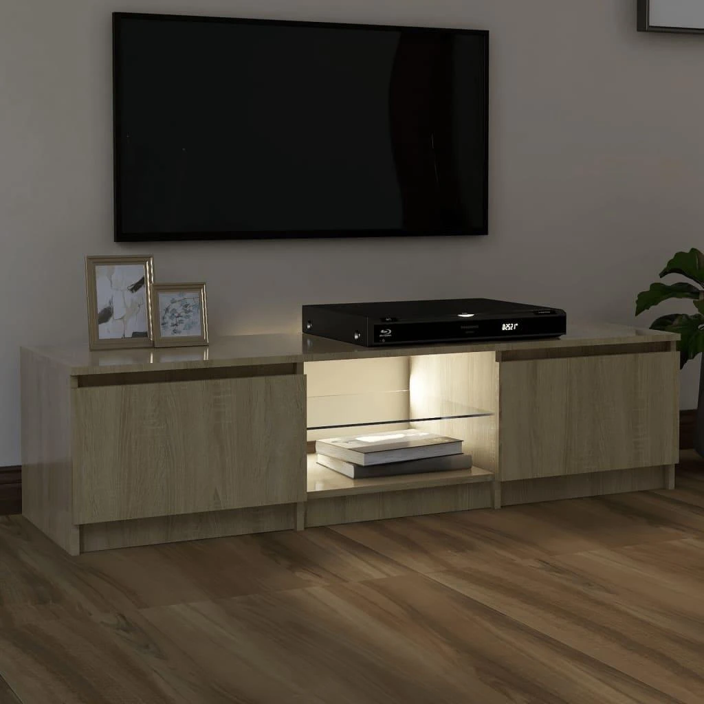 TV staliukas Televizoriaus spintelė su LED apšvietimu, ąžuolo, 140x40x35,5cm