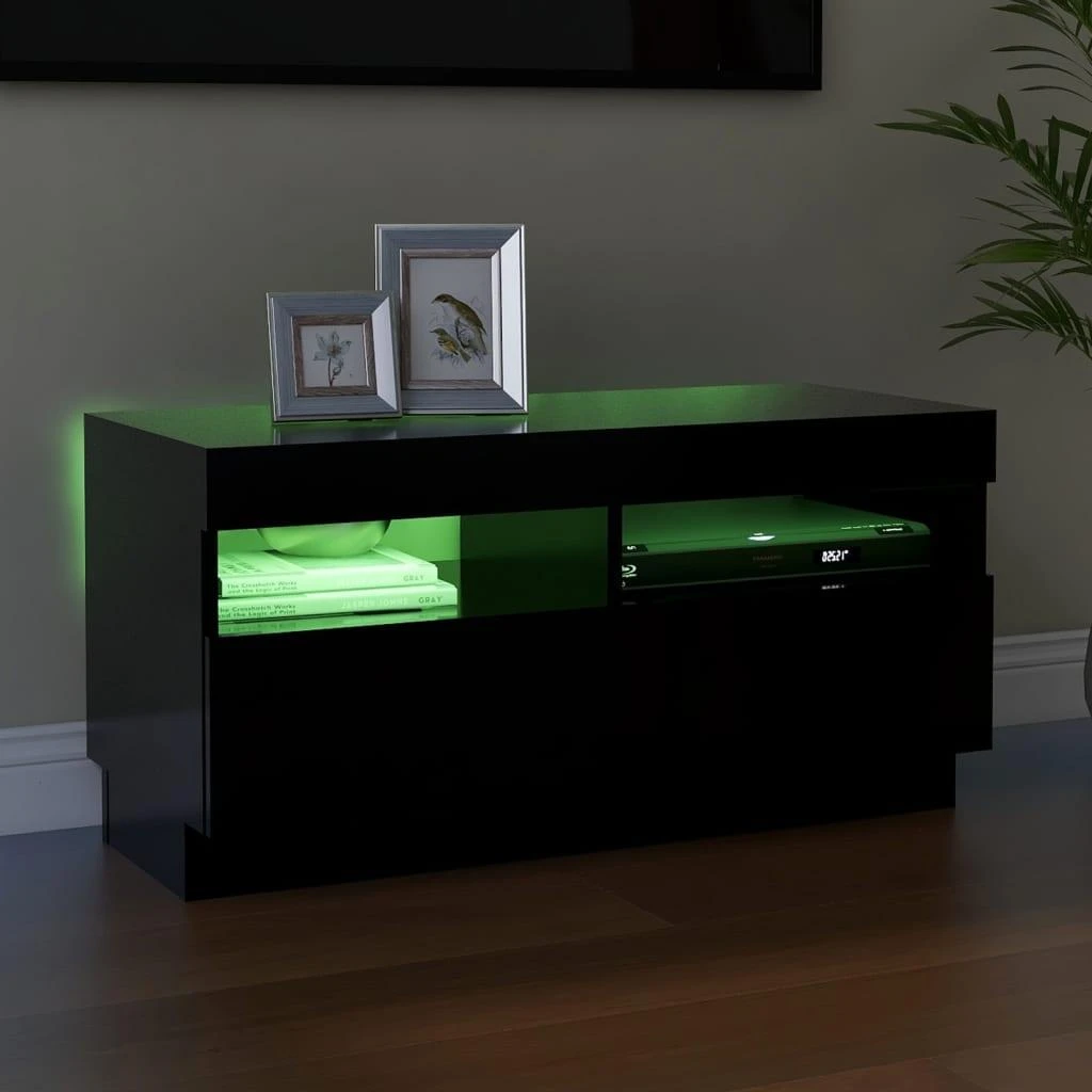 TV staliukas Televizoriaus spintelė su LED apšvietimu, juoda, 80x35x40cm