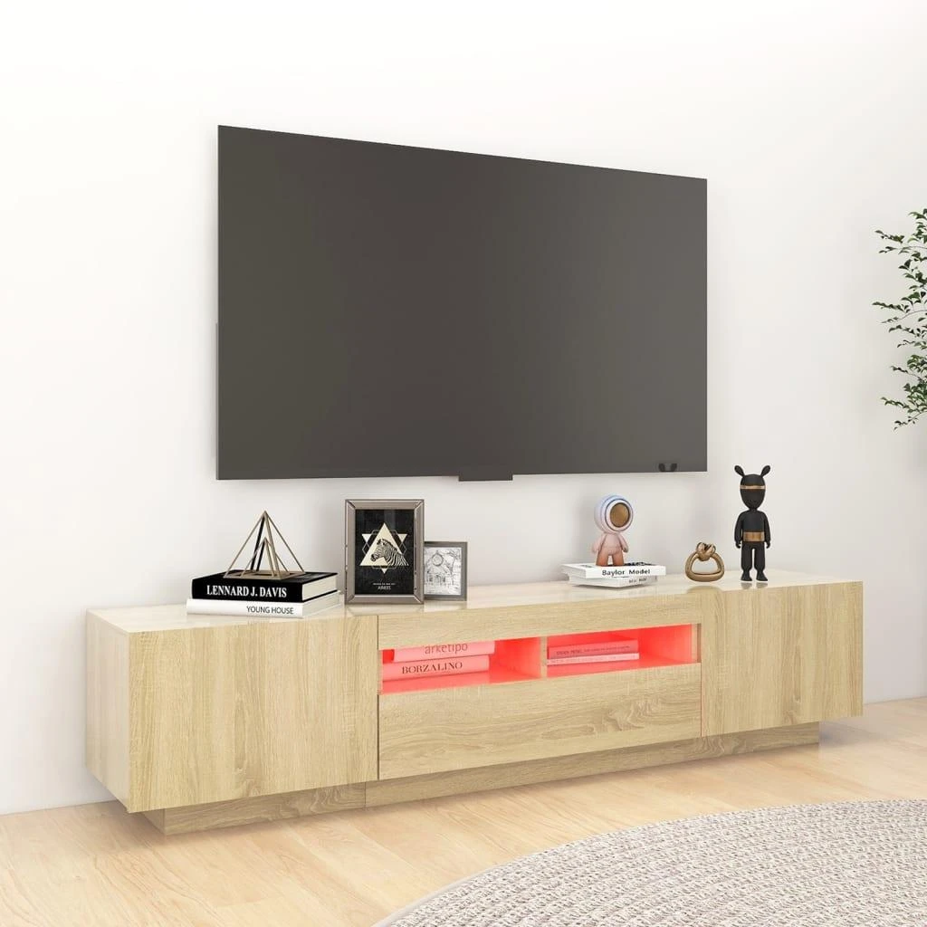TV staliukas Televizoriaus spintelė su LED apšvietimu, ąžuolo, 180x35x40cm