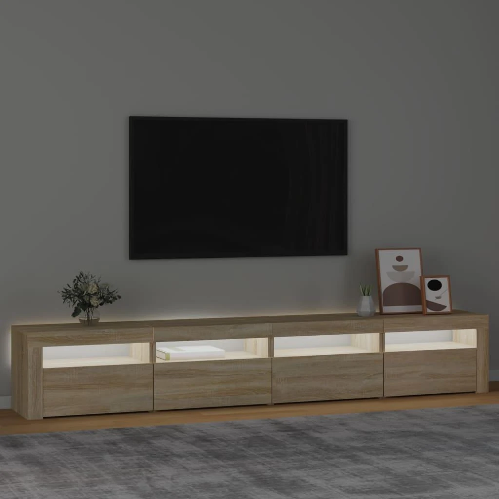 TV staliukas Televizoriaus spintelė su LED apšvietimu, ąžuolo, 240x35x40cm