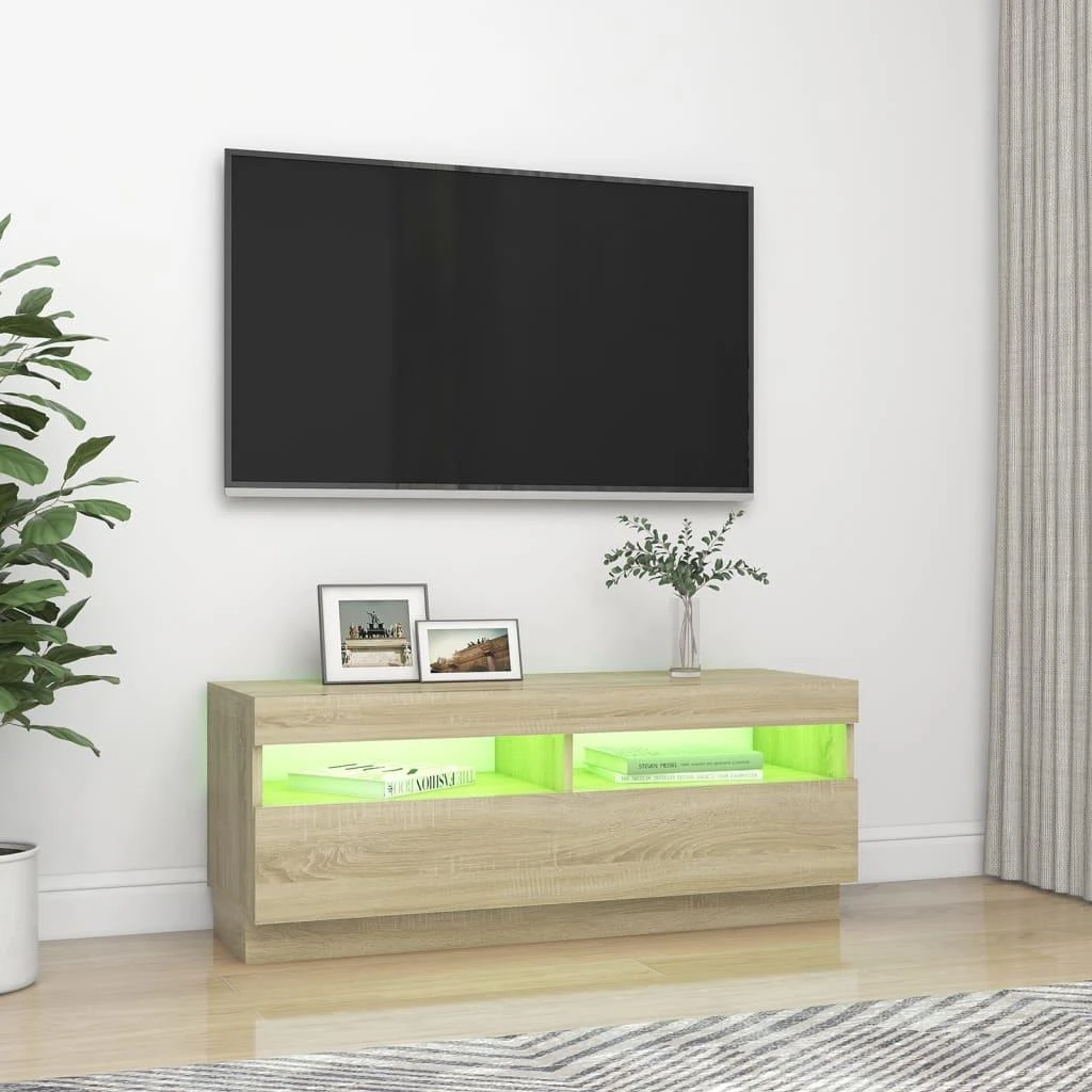 TV staliukas Televizoriaus spintelė su LED apšvietimu, ąžuolo, 100x35x40cm