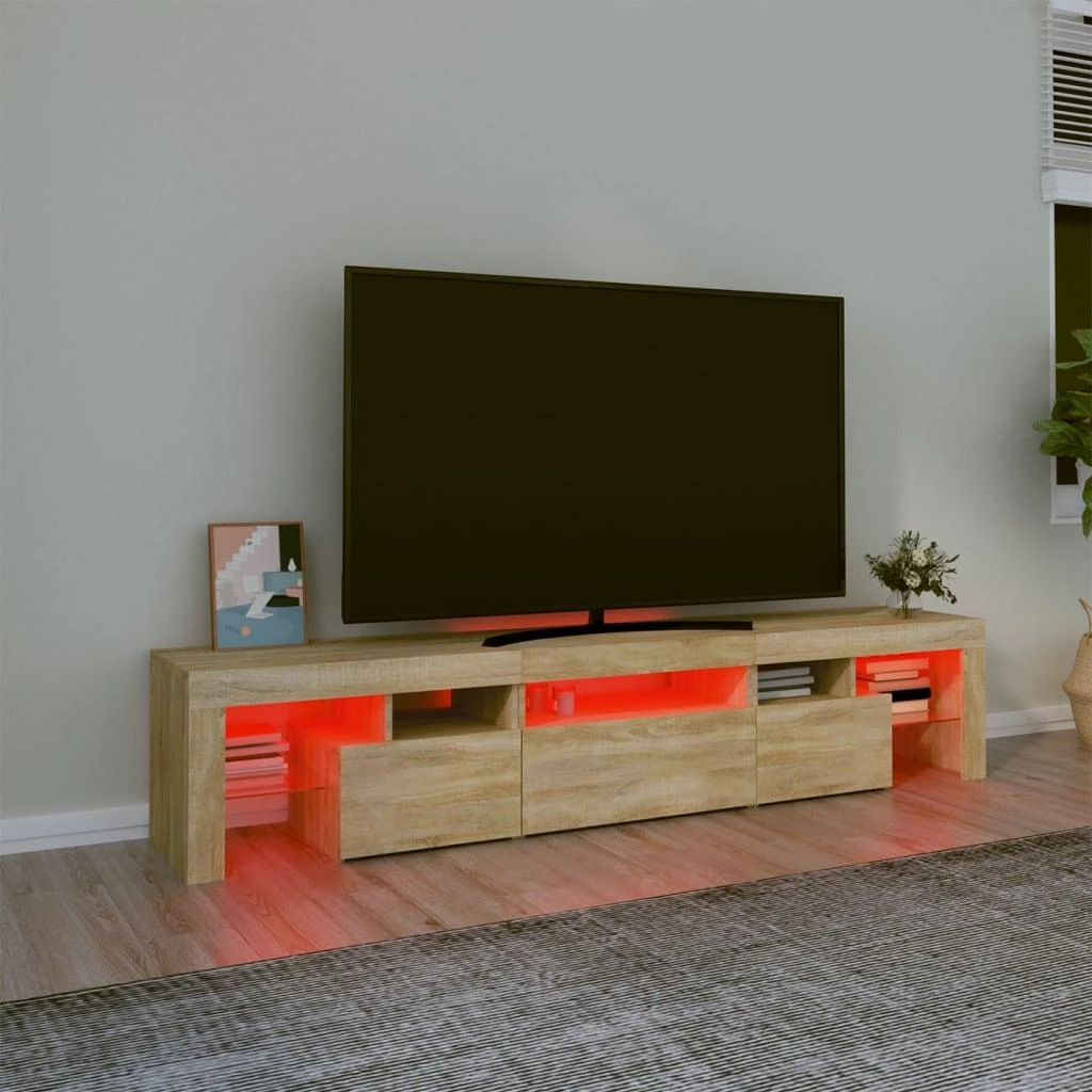 TV staliukas Televizoriaus spintelė su LED apšvietimu, ąžuolo, 200x36,5x40cm