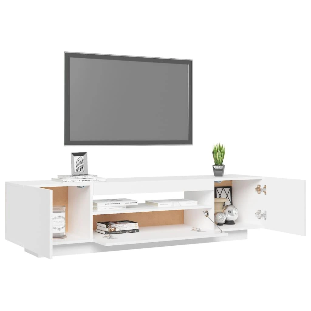TV staliukas Televizoriaus spintelė su LED apšvietimu, balta, 160x35x40cm