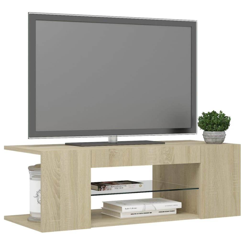TV staliukas Televizoriaus spintelė su LED apšvietimu, ąžuolo, 90x39x30cm