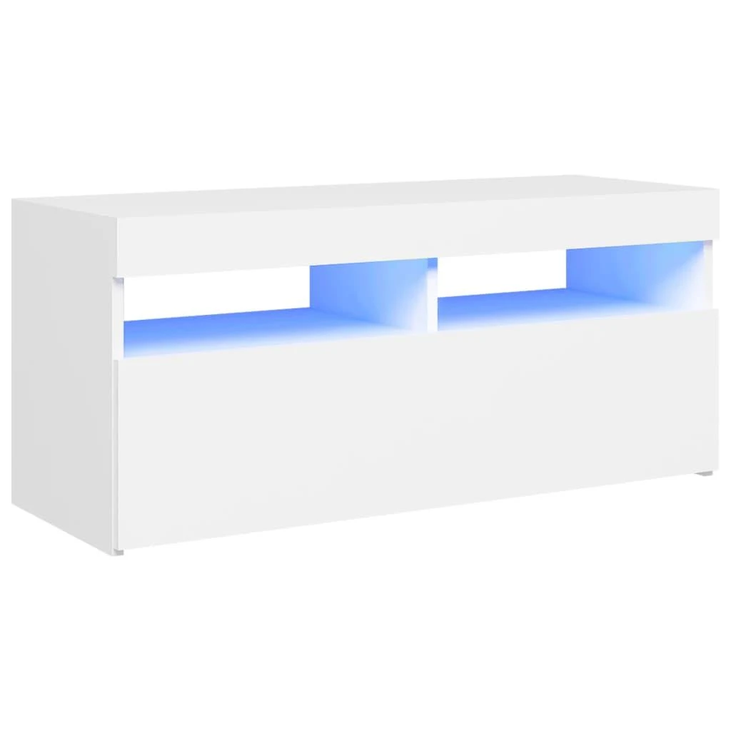 TV staliukas Televizoriaus spintelė su LED apšvietimu, balta, 90x35x40cm