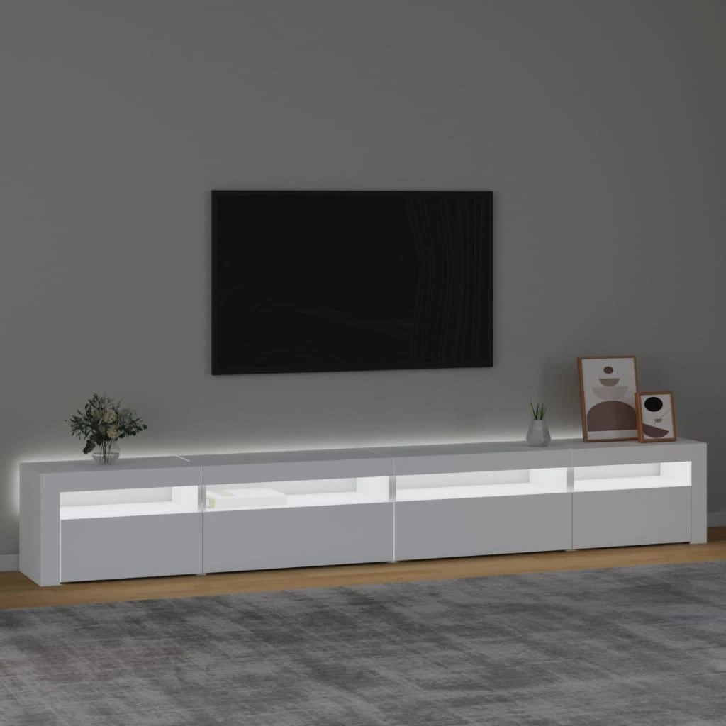 TV staliukas Televizoriaus spintelė su LED apšvietimu, balta, 270x35x40cm