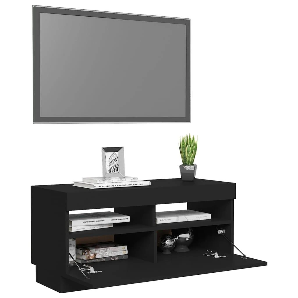 TV staliukas Televizoriaus spintelė su LED apšvietimu, juoda, 80x35x40cm