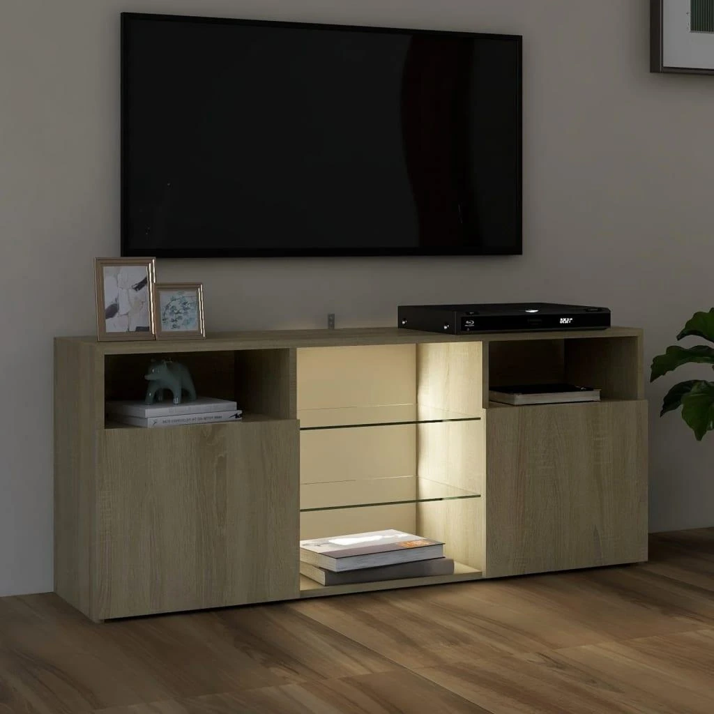 TV staliukas Televizoriaus spintelė su LED apšvietimu, ąžuolo, 120x30x50cm