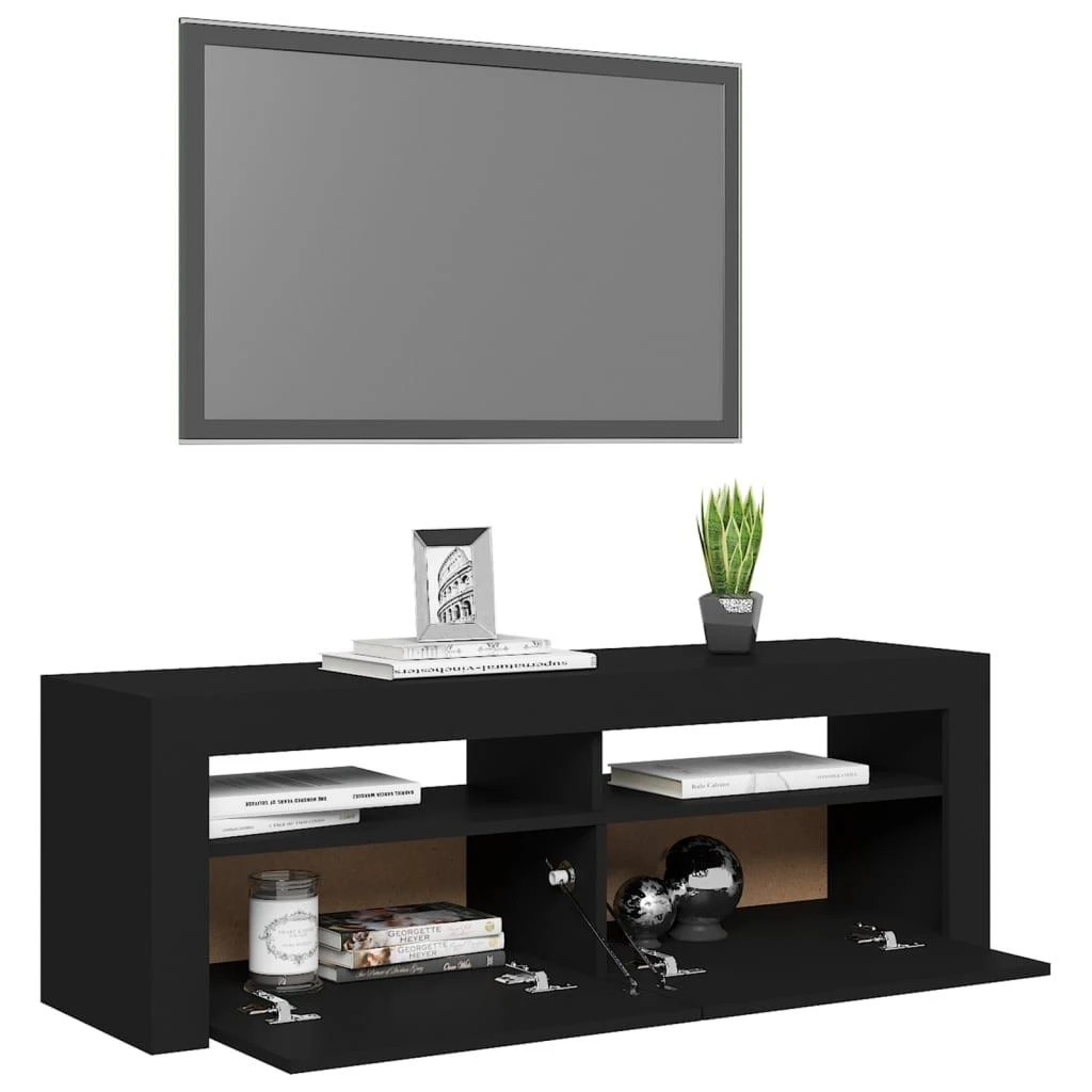 TV staliukas Televizoriaus spintelė su LED apšvietimu, juoda, 120x35x40cm