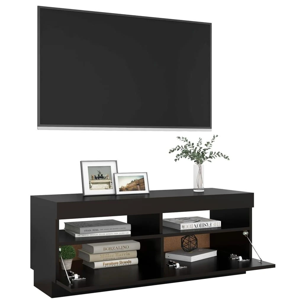 TV staliukas Televizoriaus spintelė su LED apšvietimu, juoda, 100x35x40cm
