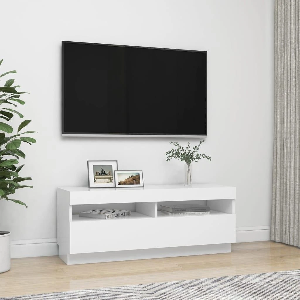 TV staliukas Televizoriaus spintelė su LED apšvietimu, balta, 100x35x40cm