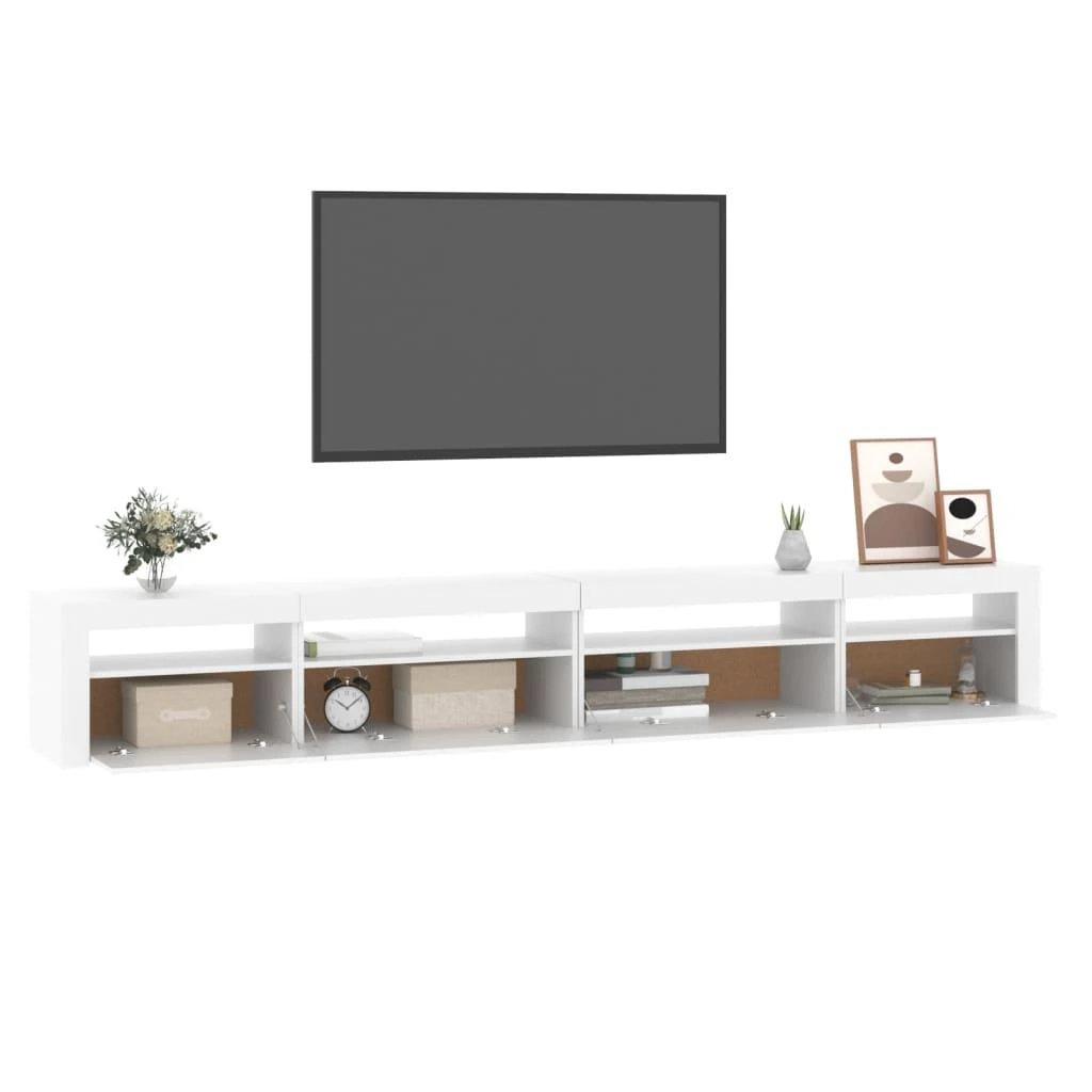 TV staliukas Televizoriaus spintelė su LED apšvietimu, balta, 270x35x40cm