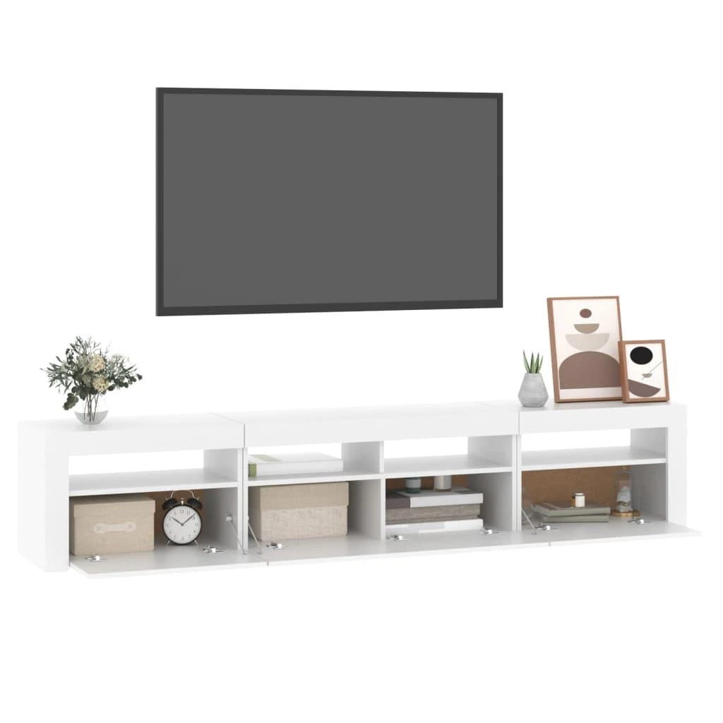 TV staliukas Televizoriaus spintelė su LED apšvietimu, balta, 210x35x40cm
