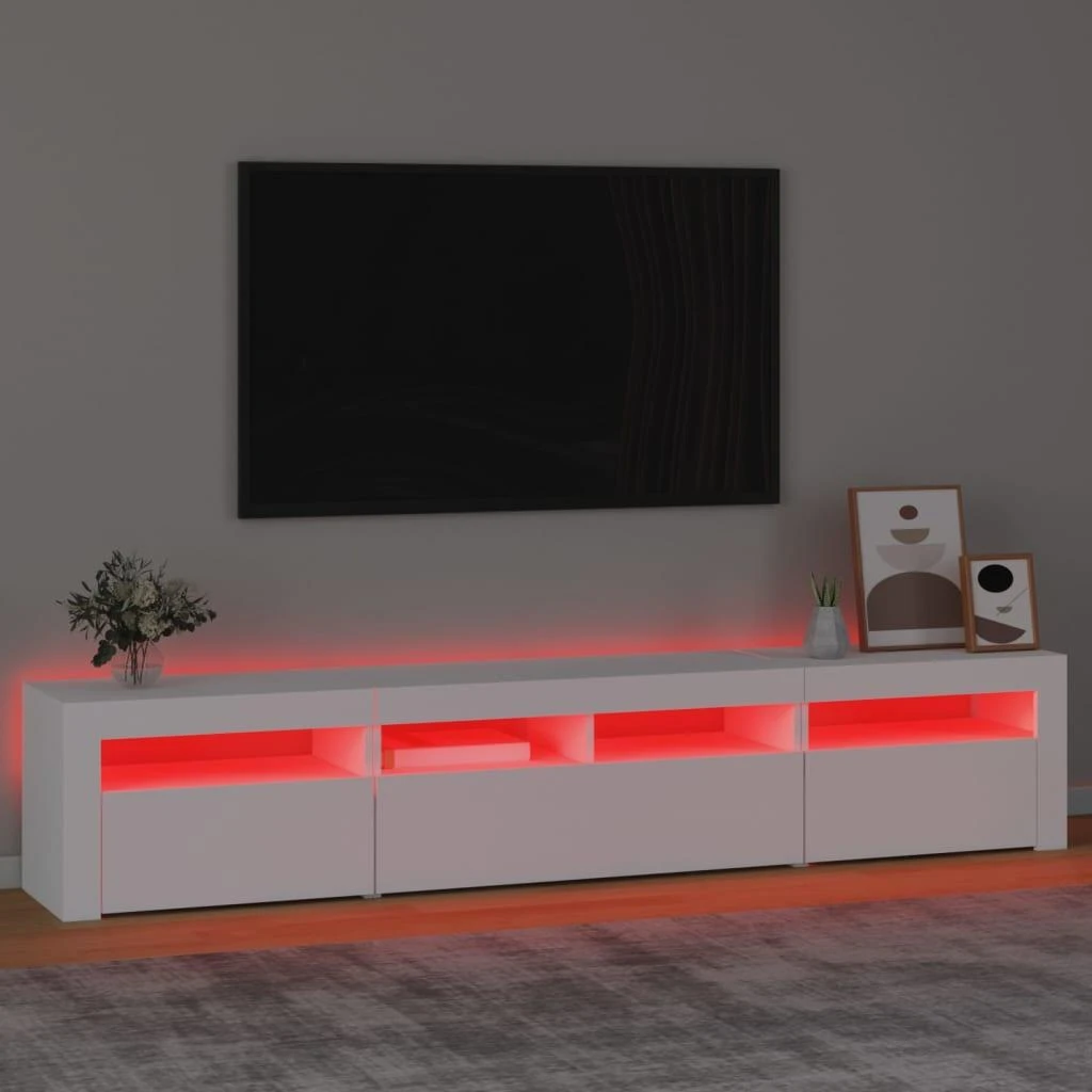 TV staliukas Televizoriaus spintelė su LED apšvietimu, balta, 210x35x40cm