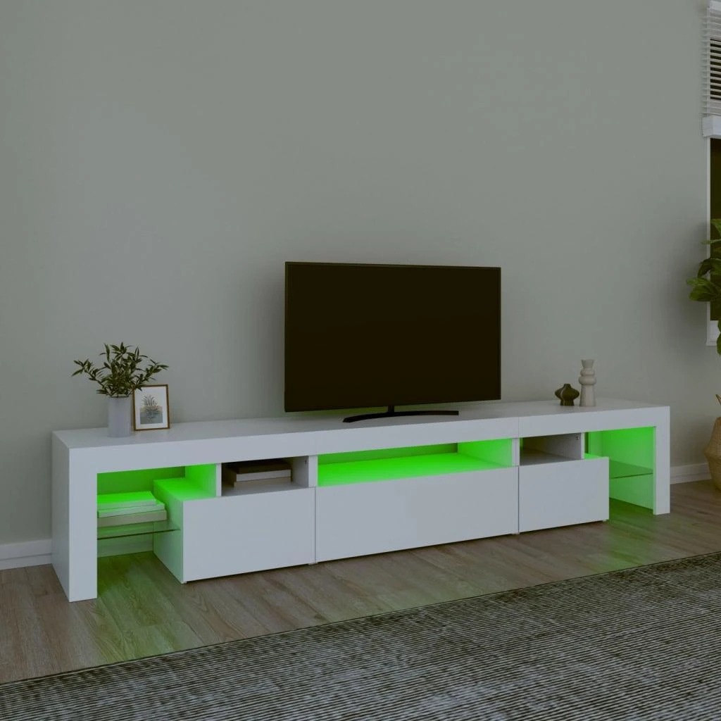 TV staliukas Televizoriaus spintelė su LED apšvietimu, balta, 215x36,5x40cm