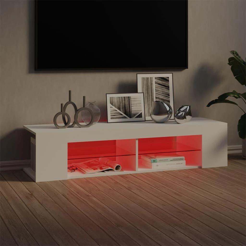 TV staliukas Televizoriaus spintelė su LED apšvietimu, balta, 135x39x30cm