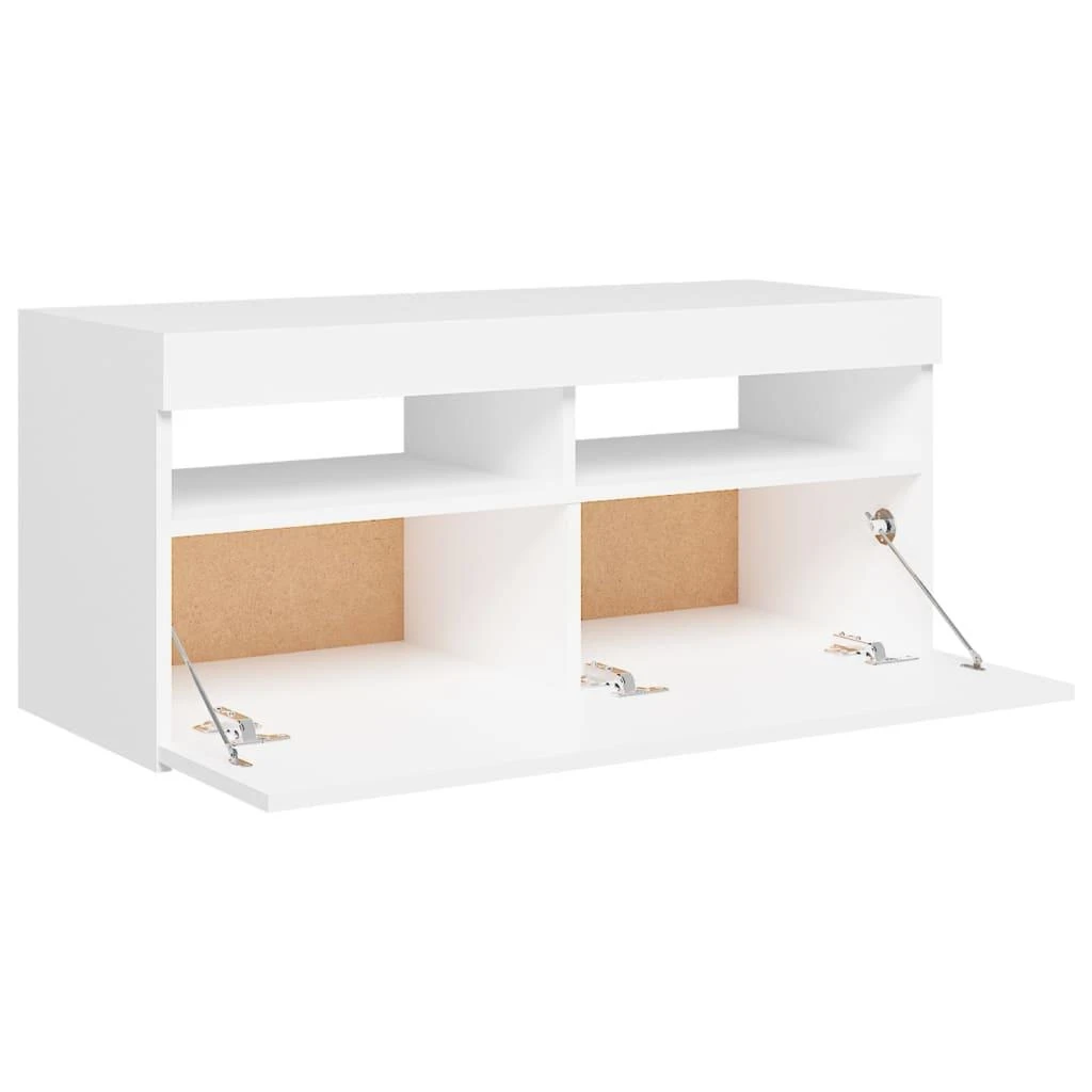 TV staliukas Televizoriaus spintelė su LED apšvietimu, balta, 90x35x40cm