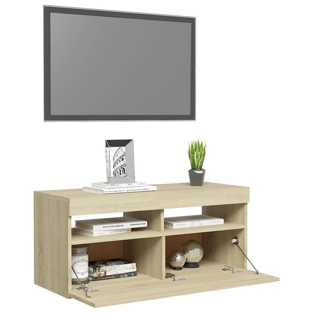 TV staliukas Televizoriaus spintelė su LED apšvietimu, ąžuolo, 90x35x40cm