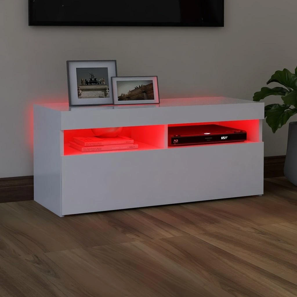 TV staliukas Televizoriaus spintelė su LED apšvietimu, balta, 90x35x40cm