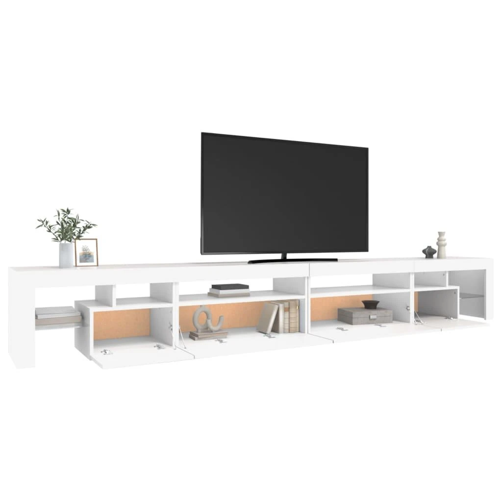 TV staliukas Televizoriaus spintelė su LED apšvietimu, balta, 290x36,5x40cm