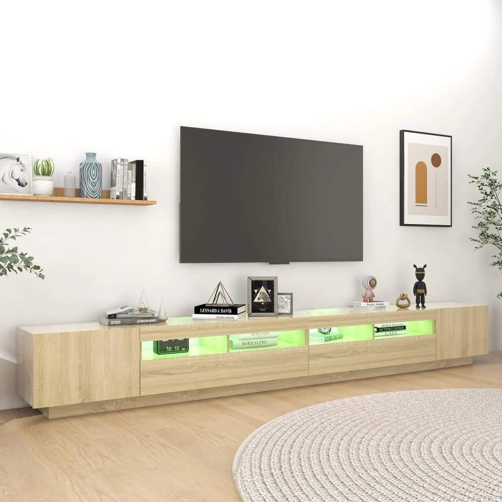 TV staliukas Televizoriaus spintelė su LED apšvietimu, ąžuolo, 300x35x40cm