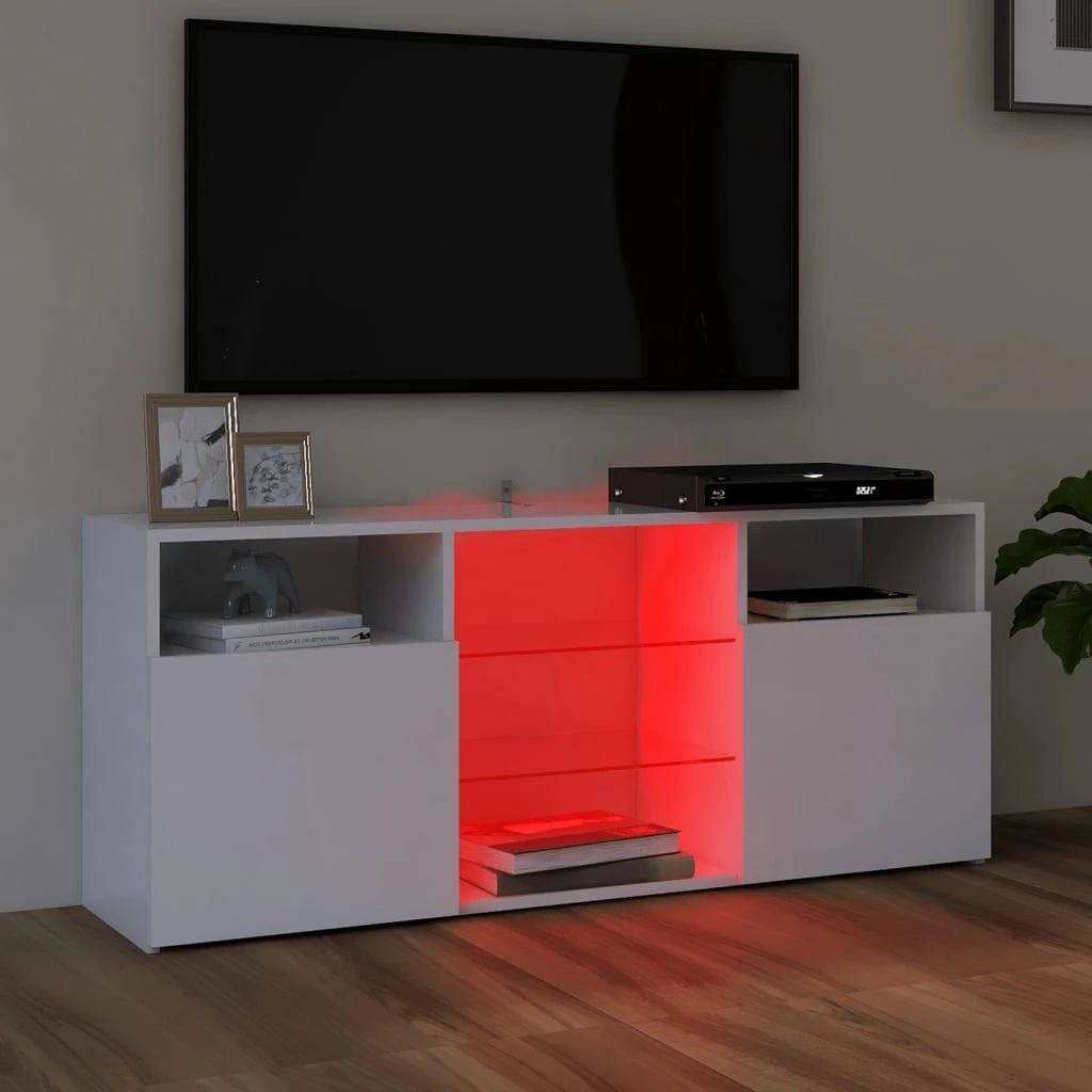 TV staliukas Televizoriaus spintelė su LED apšvietimu, balta, 120x30x50cm