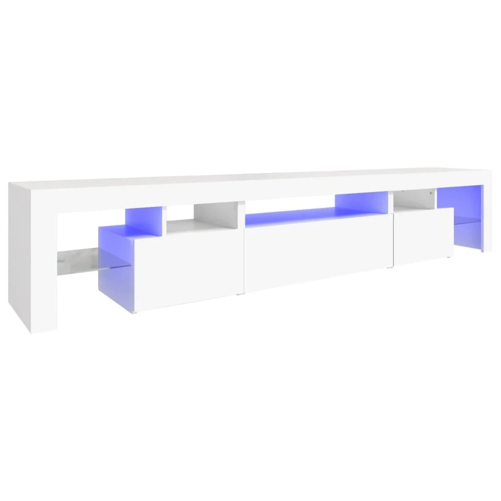 TV staliukas Televizoriaus spintelė su LED apšvietimu, balta, 215x36,5x40cm