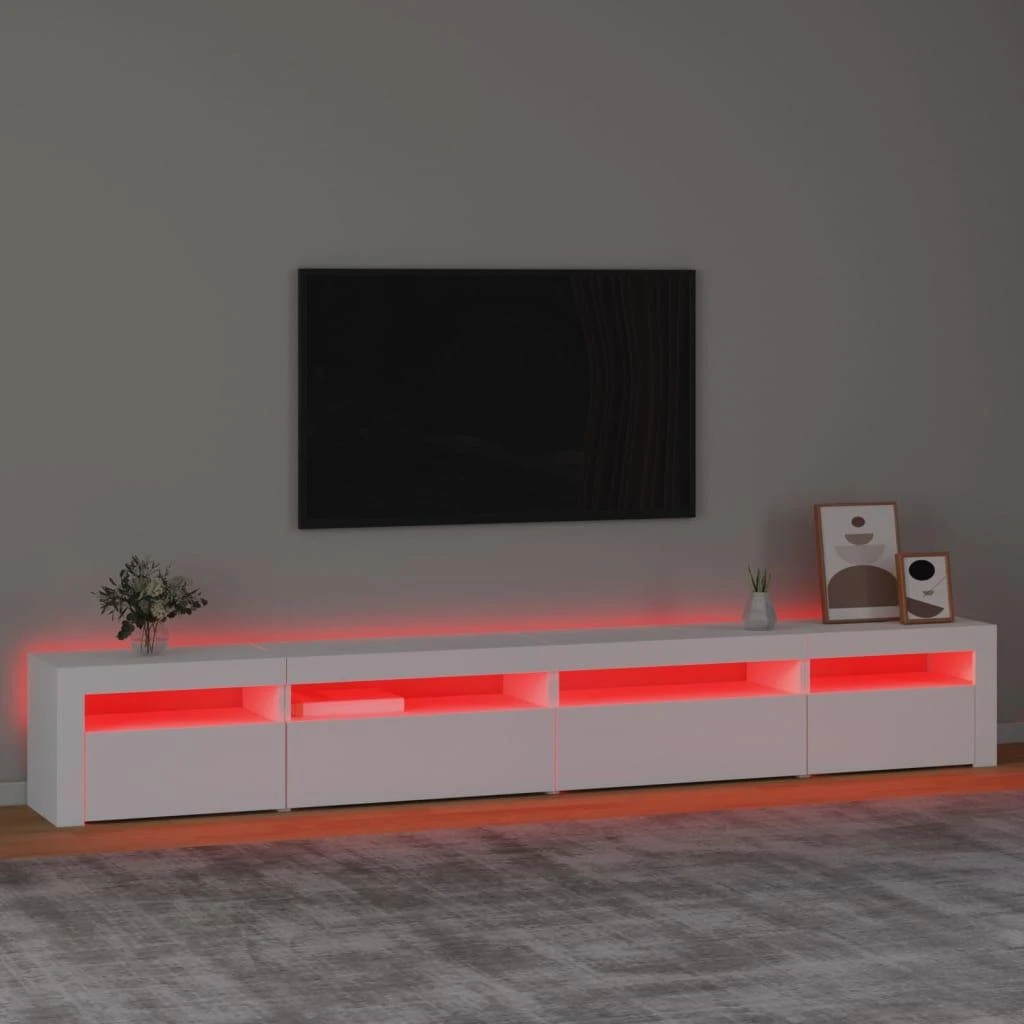 TV staliukas Televizoriaus spintelė su LED apšvietimu, balta, 270x35x40cm