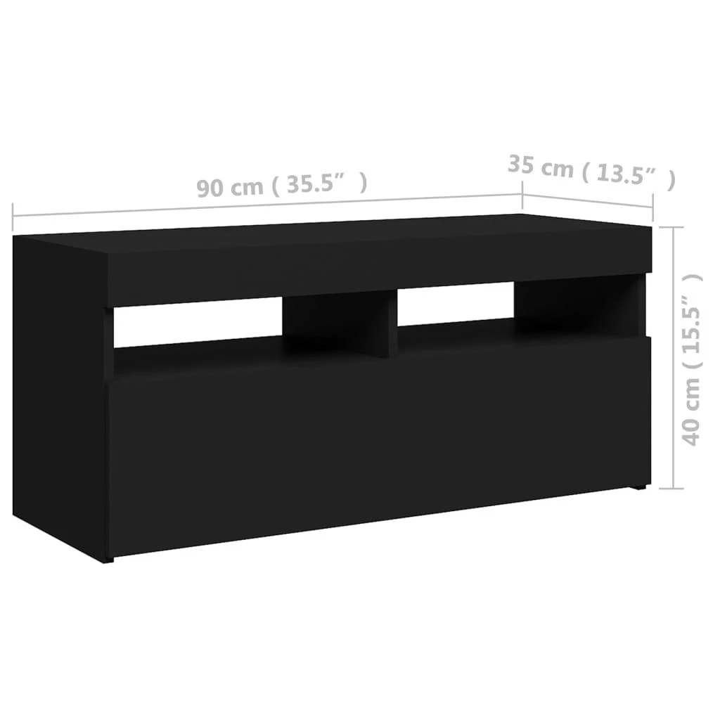 TV staliukas Televizoriaus spintelė su LED apšvietimu, juoda, 90x35x40cm