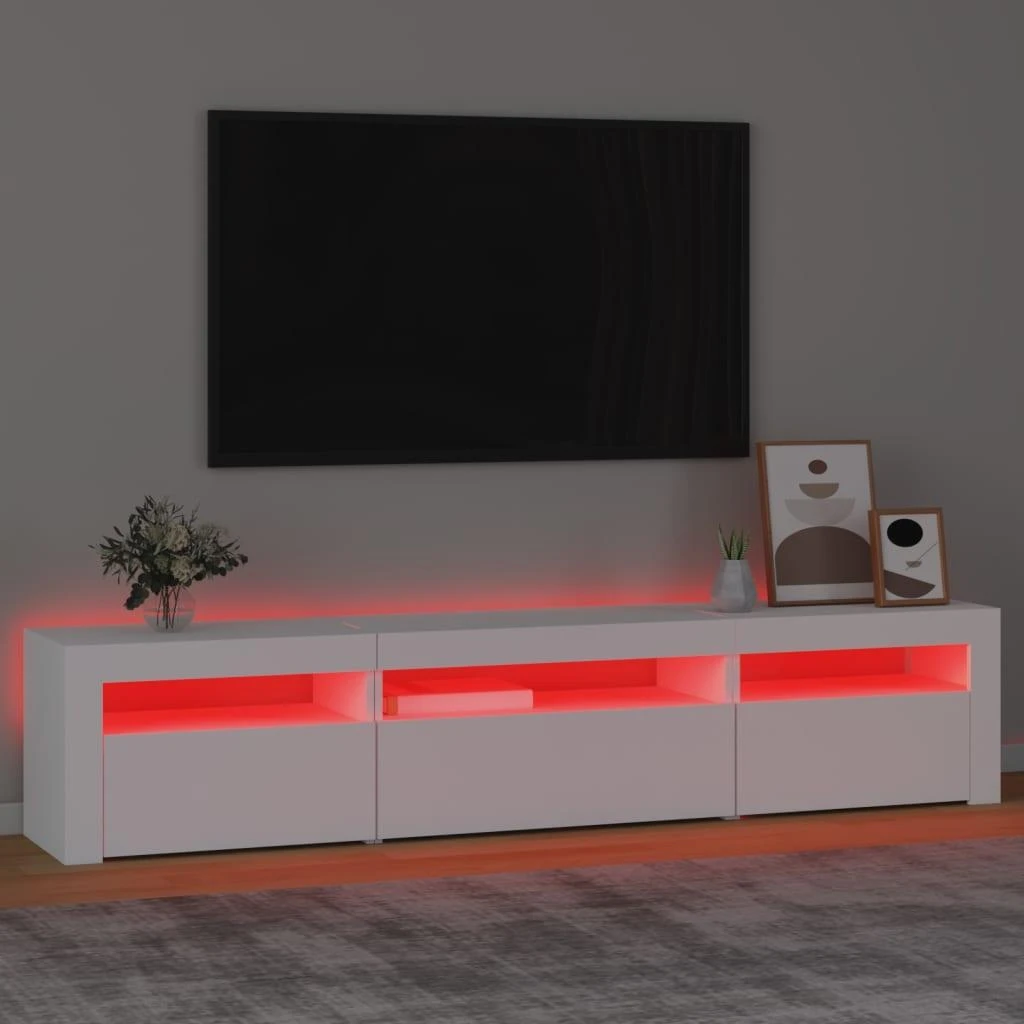 TV staliukas Televizoriaus spintelė su LED apšvietimu, balta, 195x35x40cm
