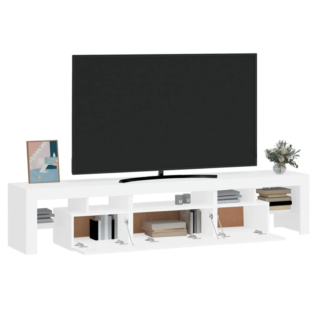 TV staliukas Televizoriaus spintelė su LED apšvietimu, balta, 200x36,5x40cm