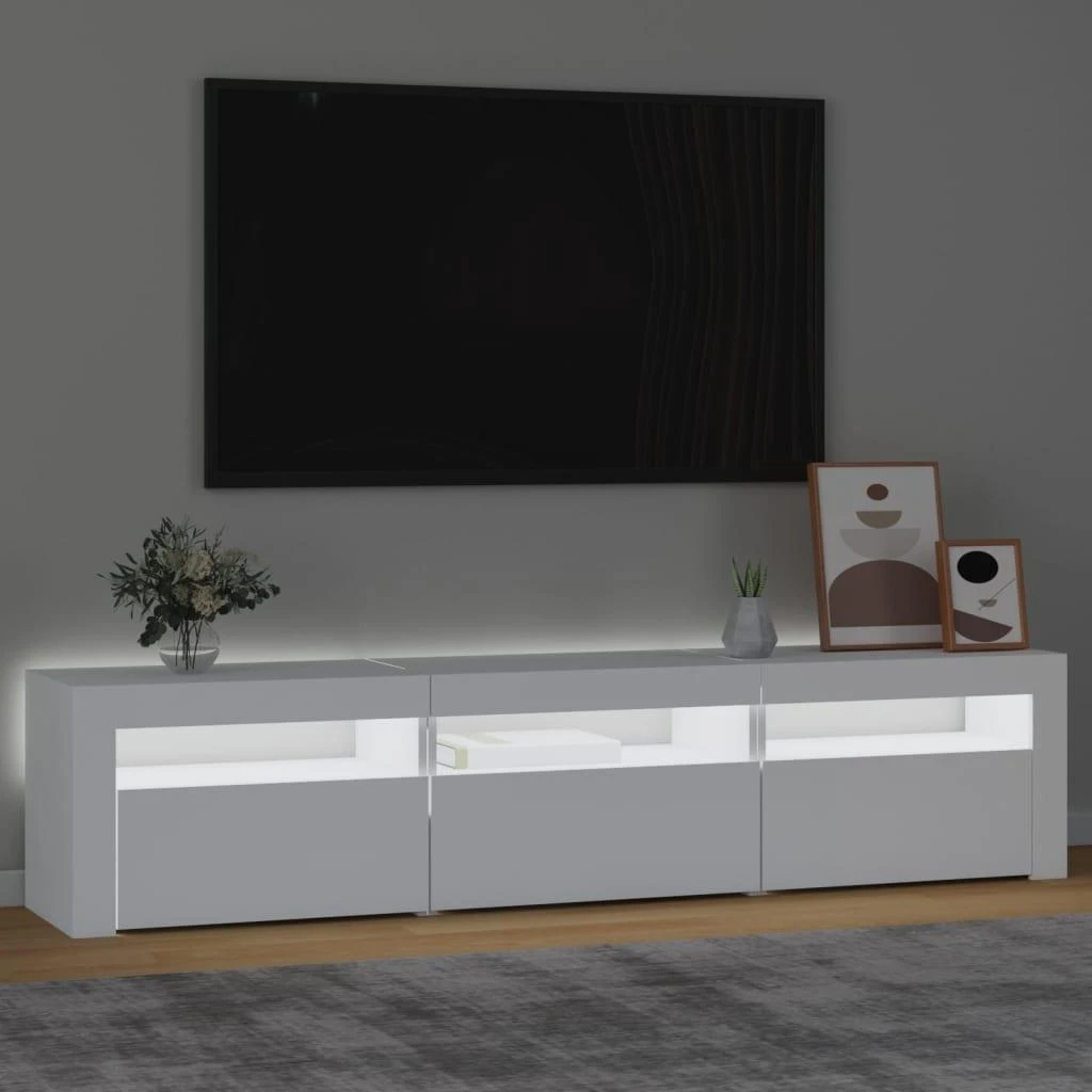 TV staliukas Televizoriaus spintelė su LED apšvietimu, balta, 180x35x40cm