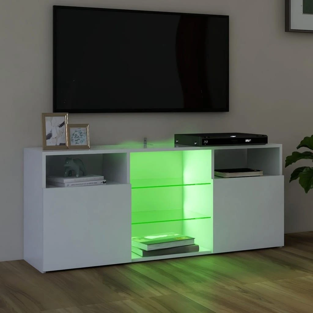 TV staliukas Televizoriaus spintelė su LED apšvietimu, balta, 120x30x50cm