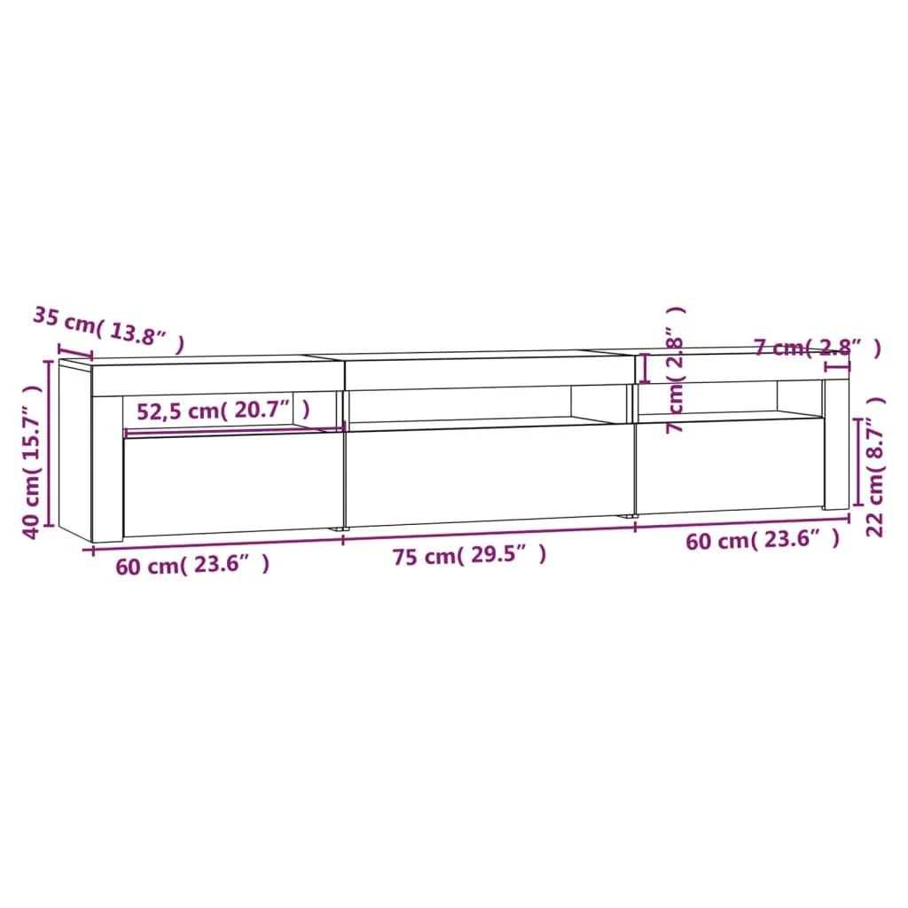 TV staliukas Televizoriaus spintelė su LED apšvietimu, balta, 195x35x40cm