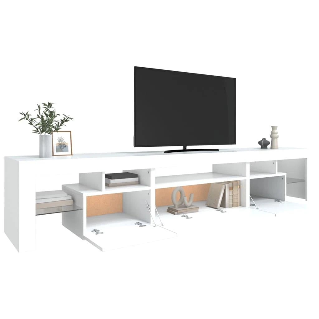 TV staliukas Televizoriaus spintelė su LED apšvietimu, balta, 215x36,5x40cm