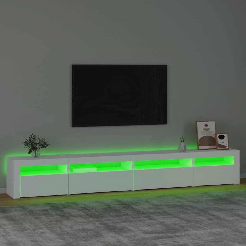 TV staliukas Televizoriaus spintelė su LED apšvietimu, balta, 270x35x40cm