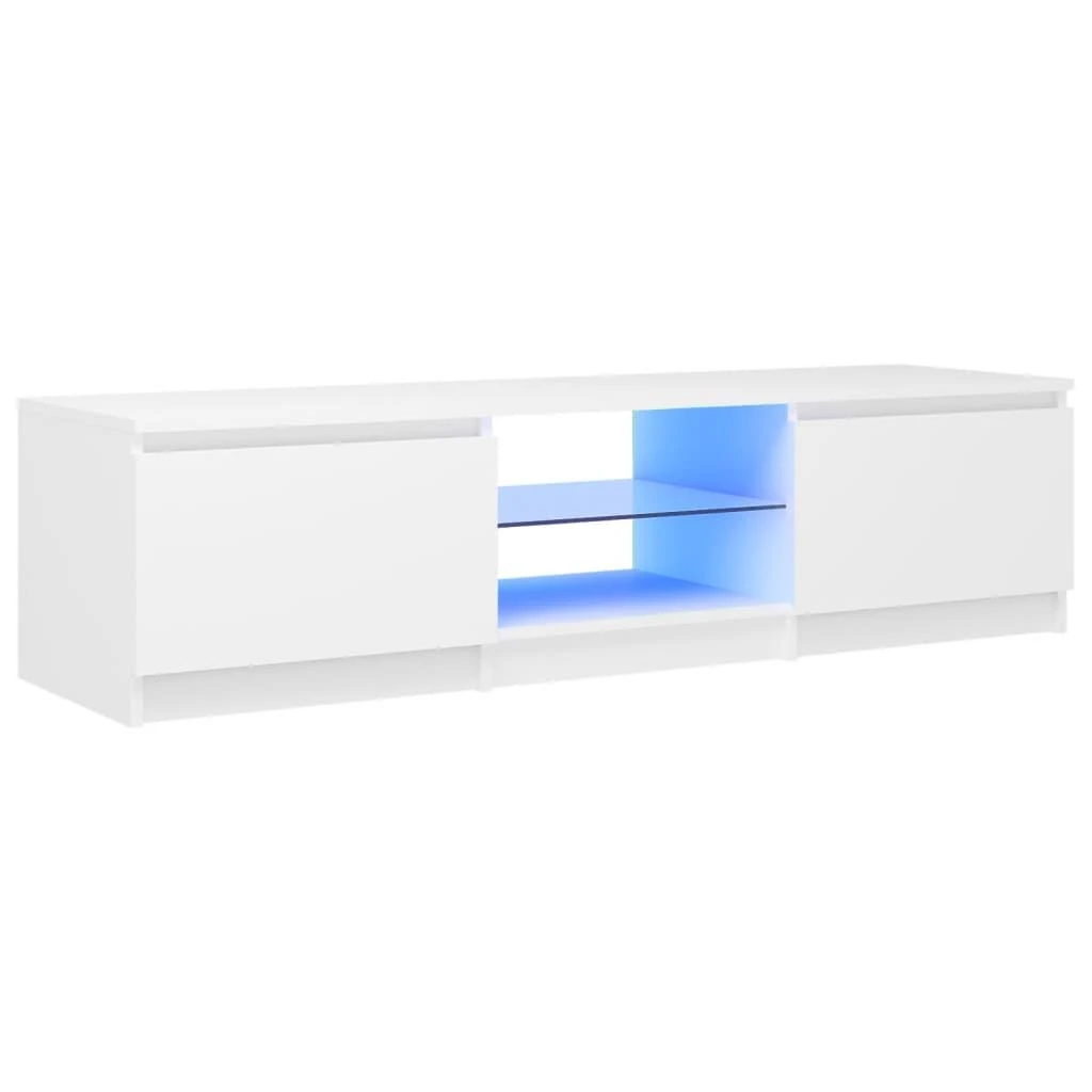TV staliukas Televizoriaus spintelė su LED apšvietimu, balta, 140x40x35,5cm