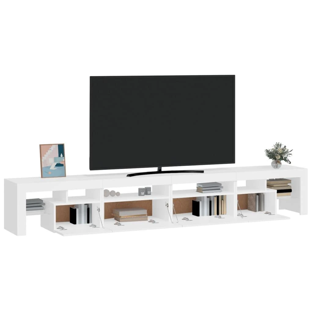 TV staliukas Televizoriaus spintelė su LED apšvietimu, balta, 260x36,5x40cm