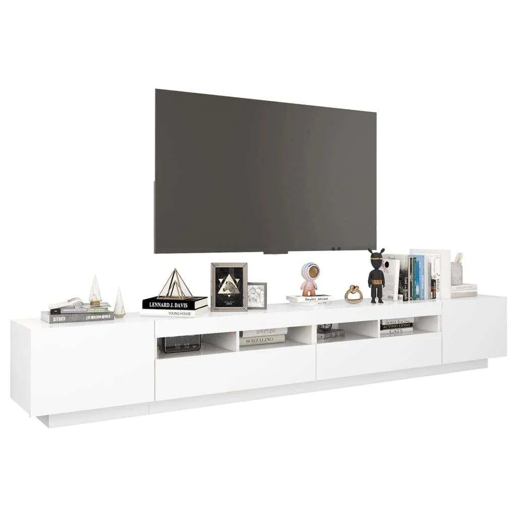 TV staliukas Televizoriaus spintelė su LED apšvietimu, balta, 260x35x40cm