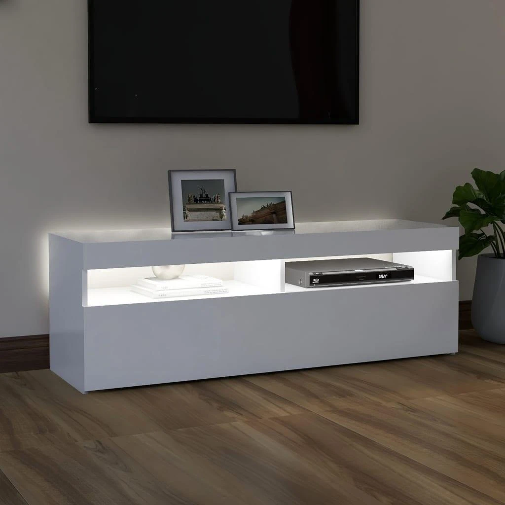 TV staliukas Televizoriaus spintelė su LED apšvietimu, balta, 120x35x40cm